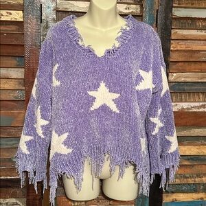 Oddy Star Distressed Soft Chenille Sweater 3/4 sleeves box fit S/M